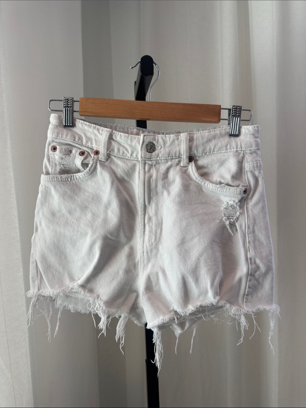 Zara White Distressed Denim Cutoff Shorts